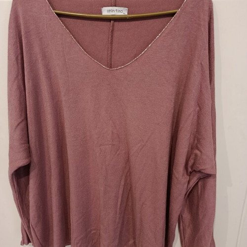 Celestino blouse set used, pink and white with silver thread, one size