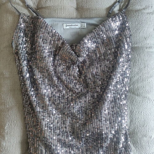 Stradivarius sequin camisole top like new, grey silver, size S