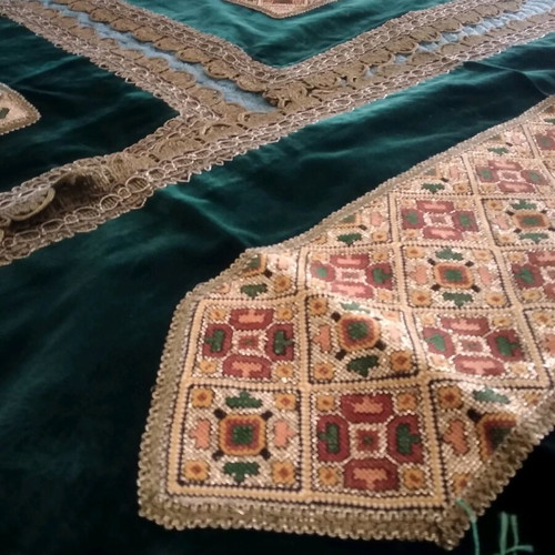 Handmade embroidery with green velvet like new