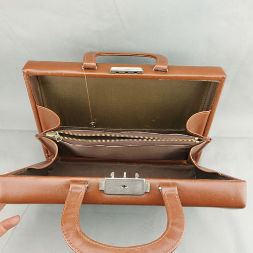 Old Soviet women's bag used, brown vinyl fashion bag
