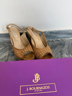 Bournazos platform sandals used, brown with strass, size 39