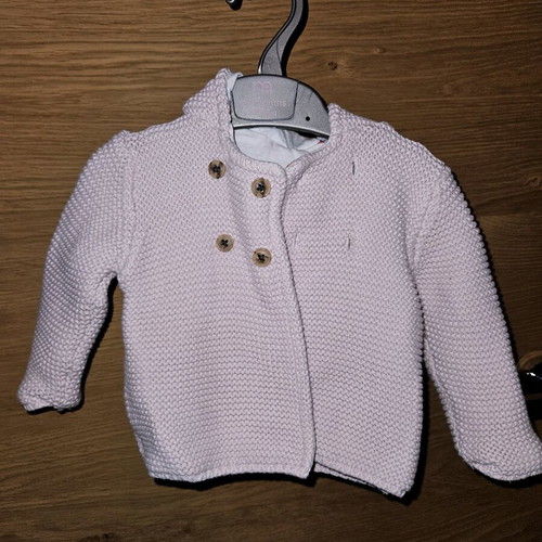 Baby cardigan thick 3-6 months like new, pink with ears on hood