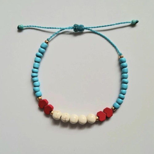 Handmade bracelet with hearts new, red and turquoise