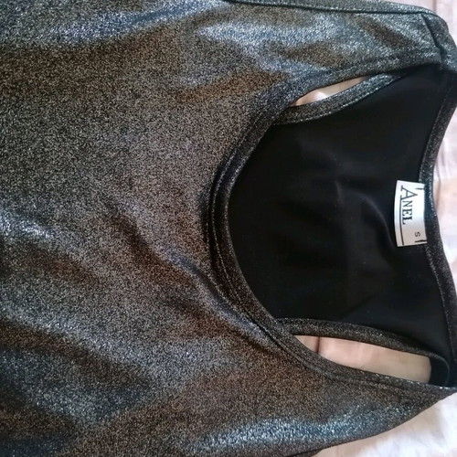 Shein lamé top with criss-cross back like new, black and silver