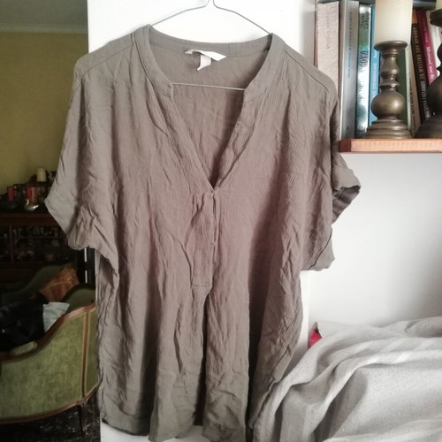 H&M blouse used, olive green, size 40, 100% viscose