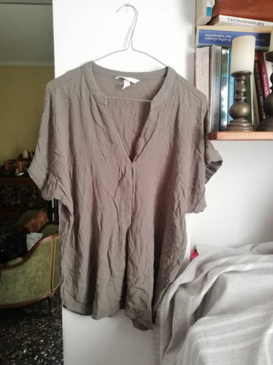 H&M blouse used, olive green, size 40, 100% viscose