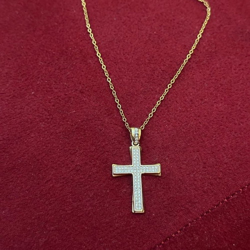 Steel gold cross necklace new