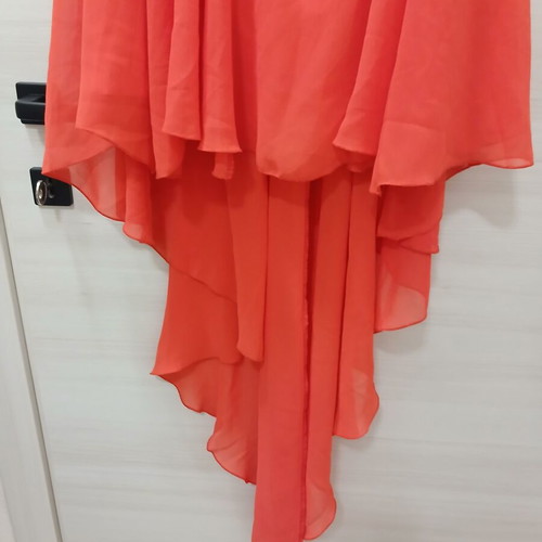 Red Strapless Dress L Cecilia like new, polyester, uneven hem
