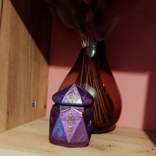 D20 Fantasy Dice Box new, purple and gold, 3D printed