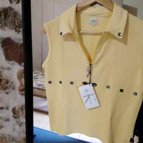 Calvin Klein women's new yellow top with rhinestones and zipper