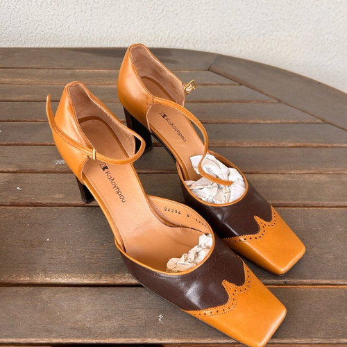 Kalogiou Brown Two-Tone Pumps like new, size 40 with strap