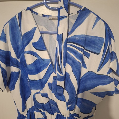 Jumpsuit one size, new, white and blue with belt