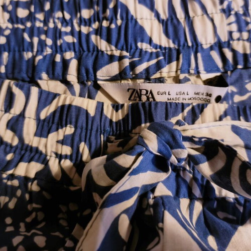Zara wide summer pants size L like new, white and blue