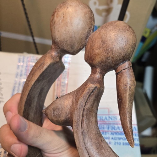 Wooden sculpture 'Loving Couple' handmade decorative art