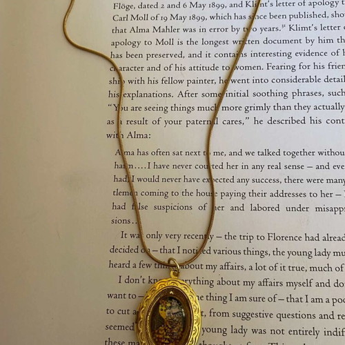 Statement locket necklace gold plated with Woman in Gold portrait