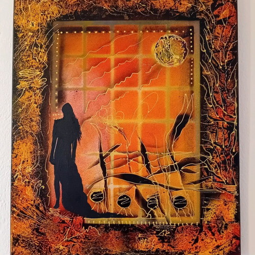 Painting Περιμένοντας στη δύση acrylic 50x40 cm new