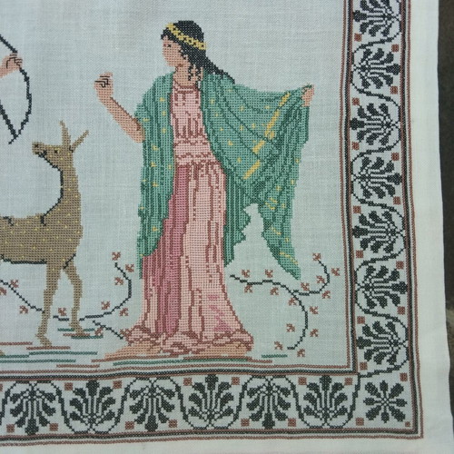 Vintage χειροποίητο κεντητό σεμέν Άρτεμη & Απόλλων