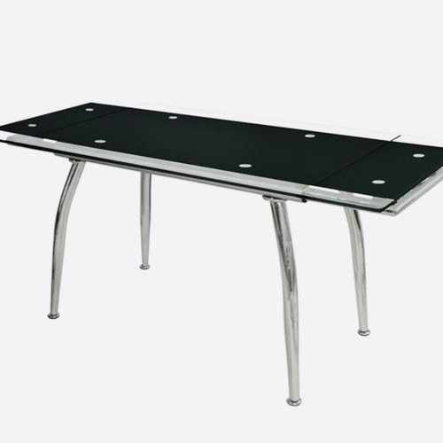 Extendable glass table used with chrome metal legs