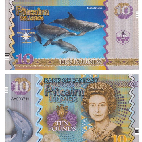 Plastic Banknote for Collection Pitcairn Islands Dolphins 2018