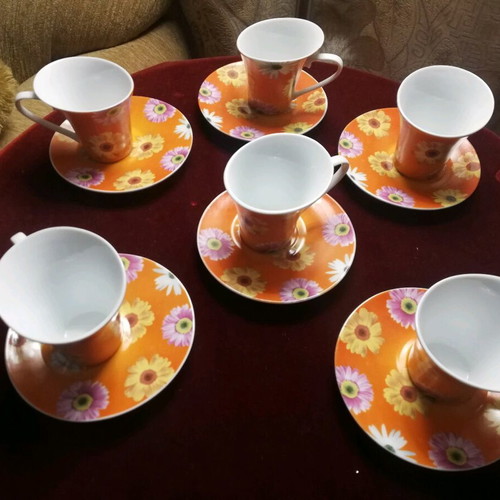 Porcelain Coffee Cups Set of 6 with Original Design