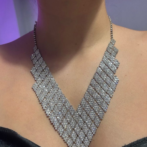 Statement necklace with strass used, grey