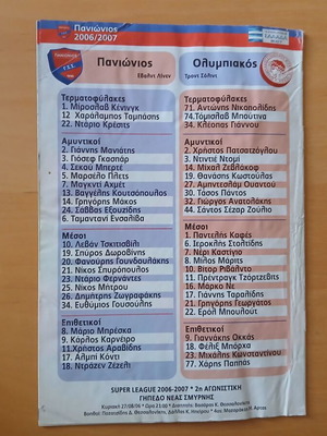 Match Program Panionios-Olympiakos 27.08.2006 used