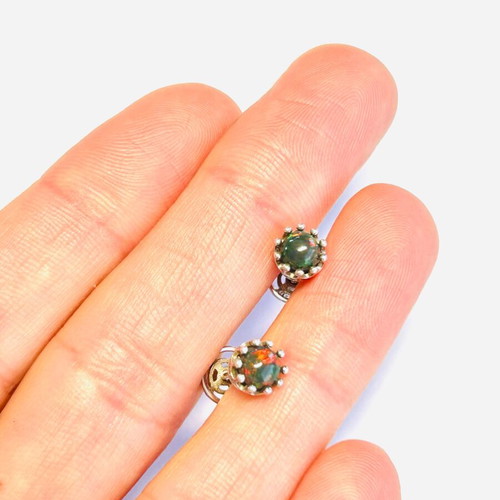 Green opal stud earrings 925 sterling silver new, crown screw back