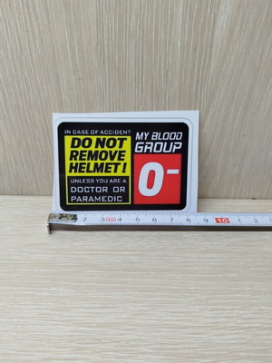Helmet vinyl sticker with blood group O- and UV protection