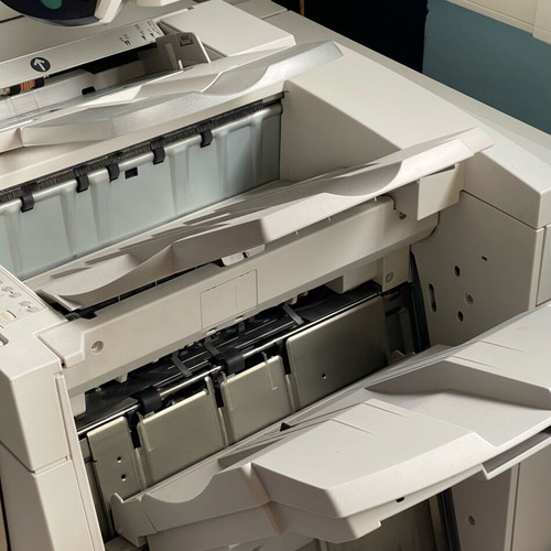 Xerox 4127 used production printer with finisher stapling and spiral