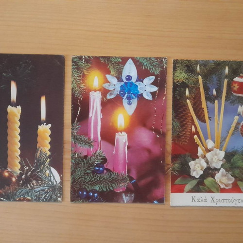 Vintage card postal candles used, pack of 7, Merry Christmas