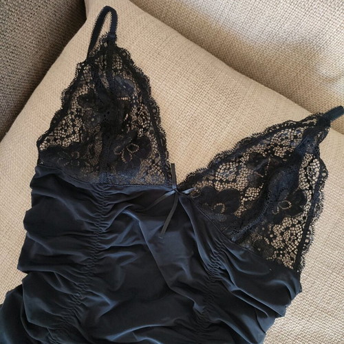 Nylon lingerie with black lace size S-M, new
