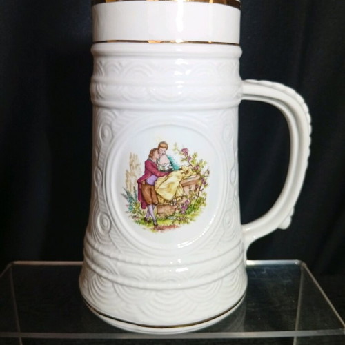Vintage FP Germany porcelain beer mug with rococo design