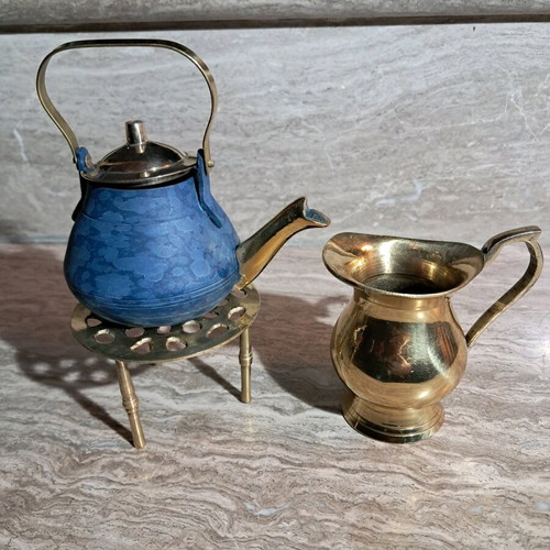 Vintage brass tea and milk set used