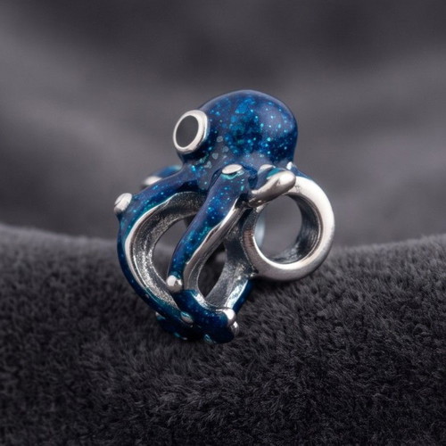 Blue Octopus Charm s925 new silver with dark blue enamel