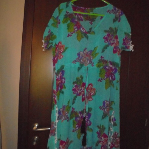 Boho style long beach kaftani turquoise with flowers new