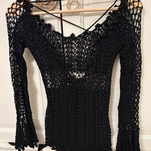 Crochet black top S like new with flare bottom sleeves