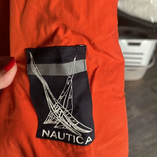 Nautica waterproof orange jacket with reflective lines