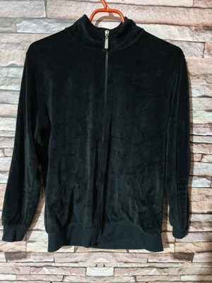 Velvet black cardigan with white-silver stripe used