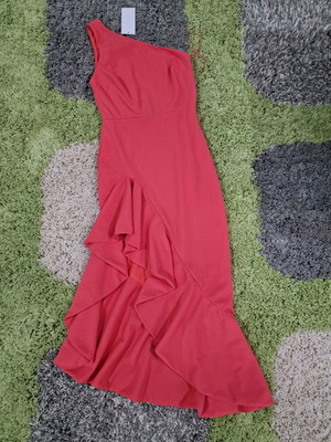 True Violet Midi Dress One Shoulder Ruffle New, Size M, Coral