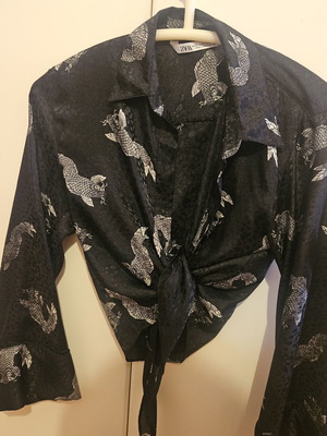 Zara σατέν crop πουκάμισο μαύρο, καινούργιο