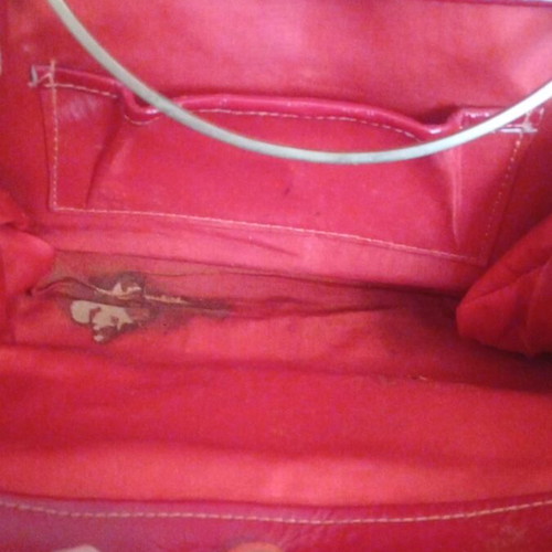 Vintage shoulder bag 1960s-70s used, red patent leather, Mod style