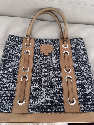 Pollini tote bag like new, leather and fabric with strap