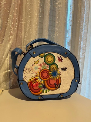 Bagtobag oval blue multicolor bag new, leatherette material