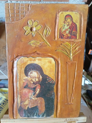 Handmade wooden icon of Panagia