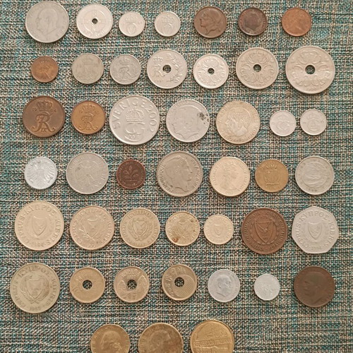 Collection of 45 used European coins, all different