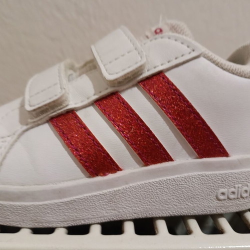 Adidas no 23 used girls' sport shoes white with red stripes