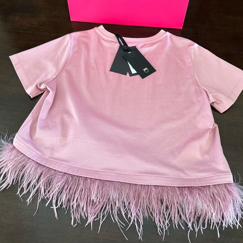 Pinko women's blouse with feathers and cropped fit new, pink, size L