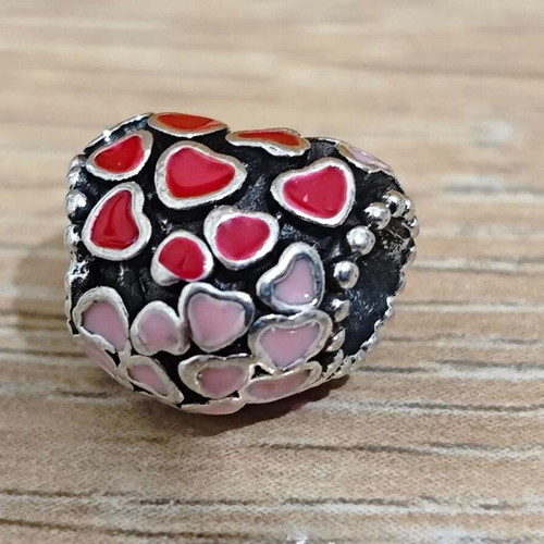 Silver charm hearts with enamel like new