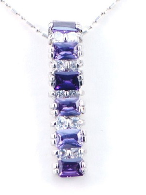 Platinum-plated pendant with amethysts and silver 925 chain and leather cord