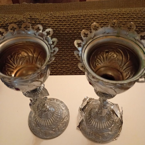 Silver-plated Holy Altar Candleholders like new, set of two